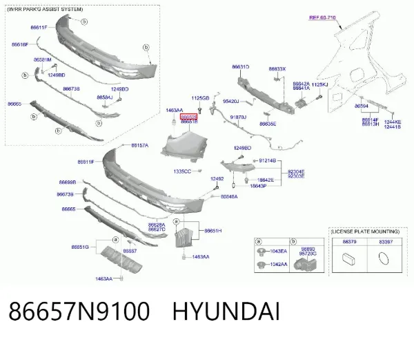 Бампер задній, права частина 86657N9100 Hyundai/Kia