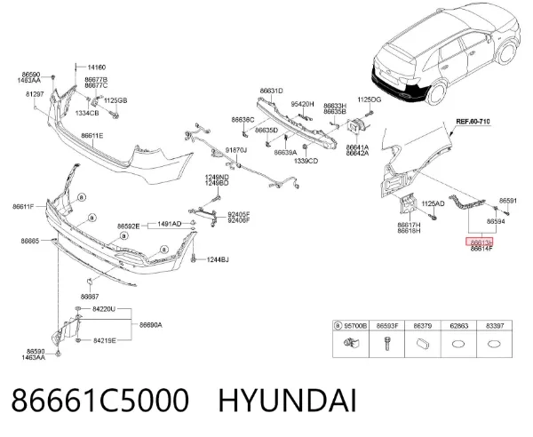 Кронштейн бампера заднього, лівий 86661C5000 Hyundai/Kia