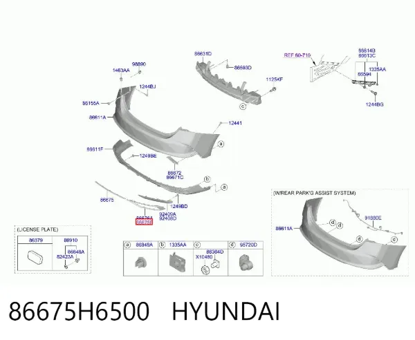 Молдинг заднього бампера, лівий 86675H6500 Hyundai/Kia