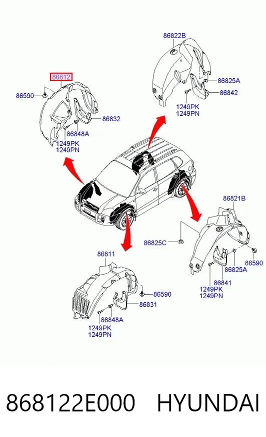 Підкрилок передній правий 868122E000 Hyundai/Kia
