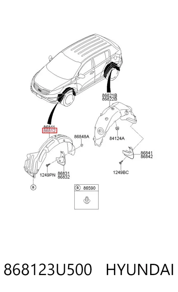 Підкрилок переднього крила, правий передній 868123U500 Hyundai/Kia