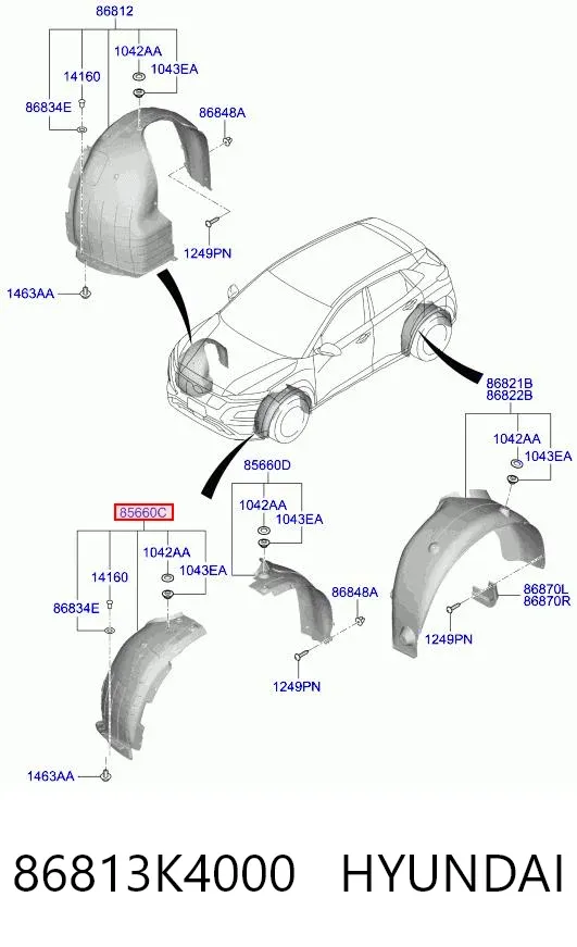 Підкрилок переднього крила, лівий передній 86813K4000 Hyundai/Kia