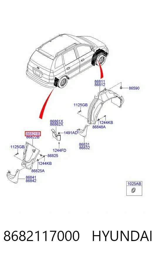Підкрилок заднього крила, лівий 8682117000 Hyundai/Kia