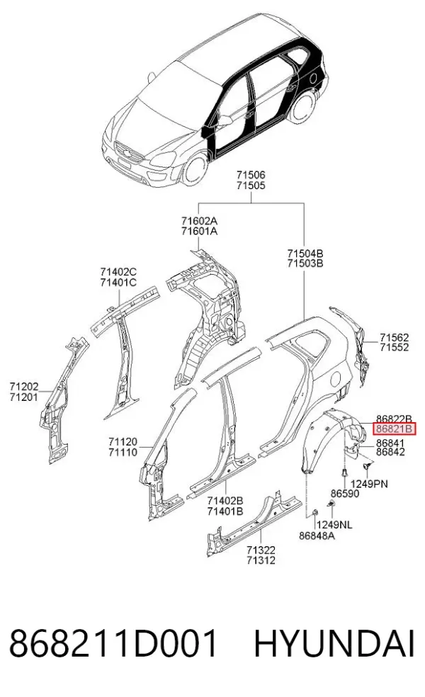 Підкрилок заднього крила, лівий 868211D001 Hyundai/Kia