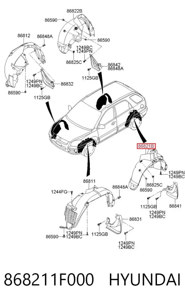 Підкрилок заднього крила, лівий 868211F000 Hyundai/Kia