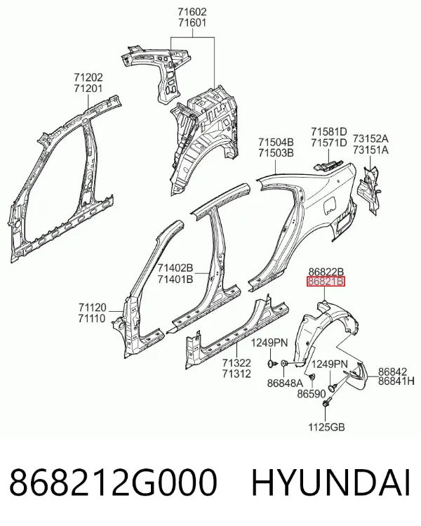 Підкрилок заднього крила, лівий 868212G000 Hyundai/Kia