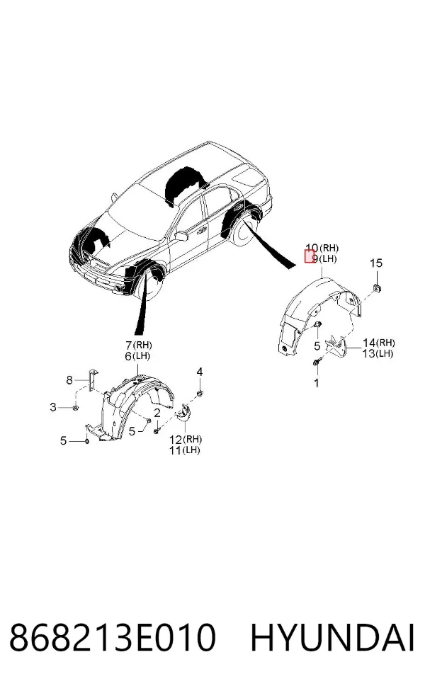 Підкрилок заднього крила, лівий 868213E010 Hyundai/Kia