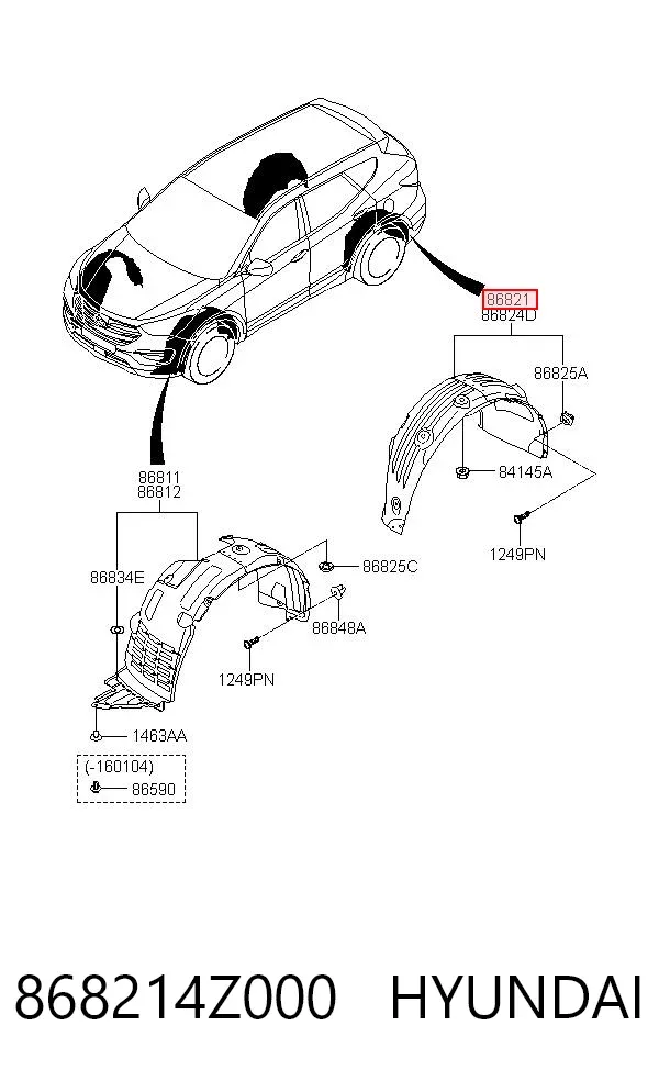 Підкрилок заднього крила, лівий 868214Z000 Hyundai/Kia