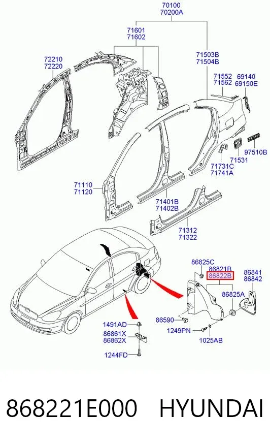 Підкрилок заднього крила, правий 868221E000 Hyundai/Kia