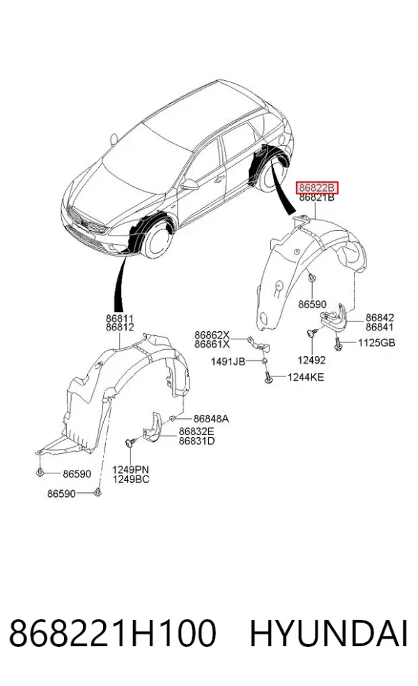 Підкрилок заднього крила, правий 868221H100 Hyundai/Kia