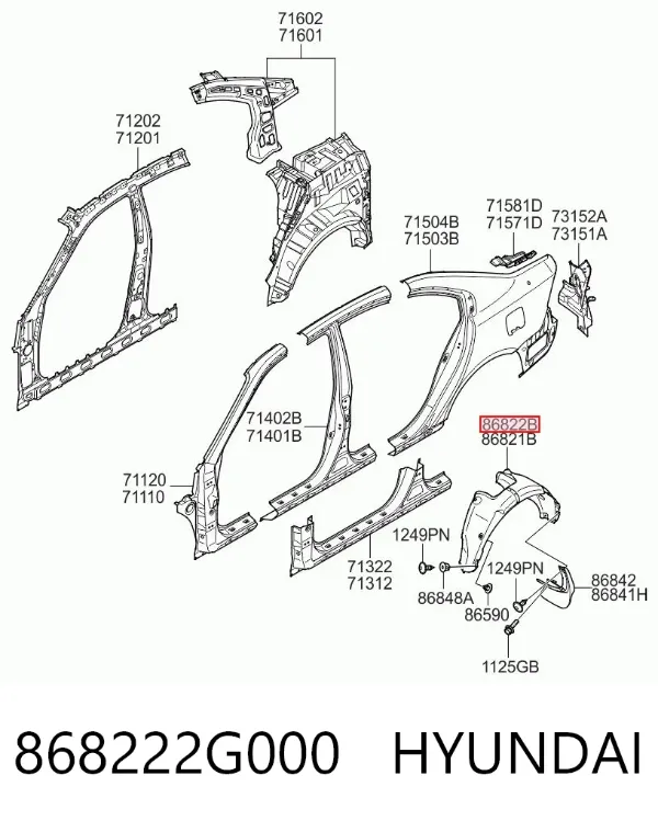 Підкрилок заднього крила, правий 868222G000 Hyundai/Kia