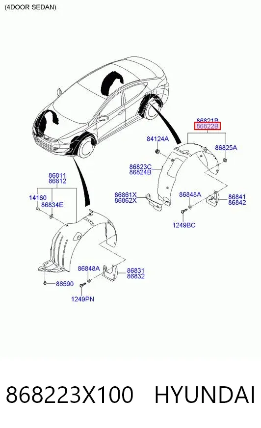 Підкрилок заднього крила, правий задній 868223X100 Hyundai/Kia