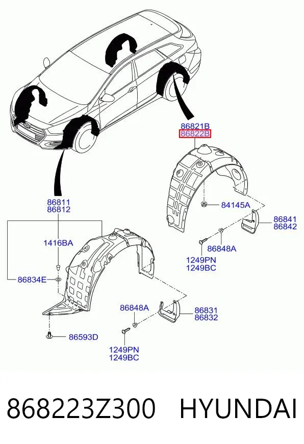 Підкрилок заднього крила, правий 868223Z300 Hyundai/Kia