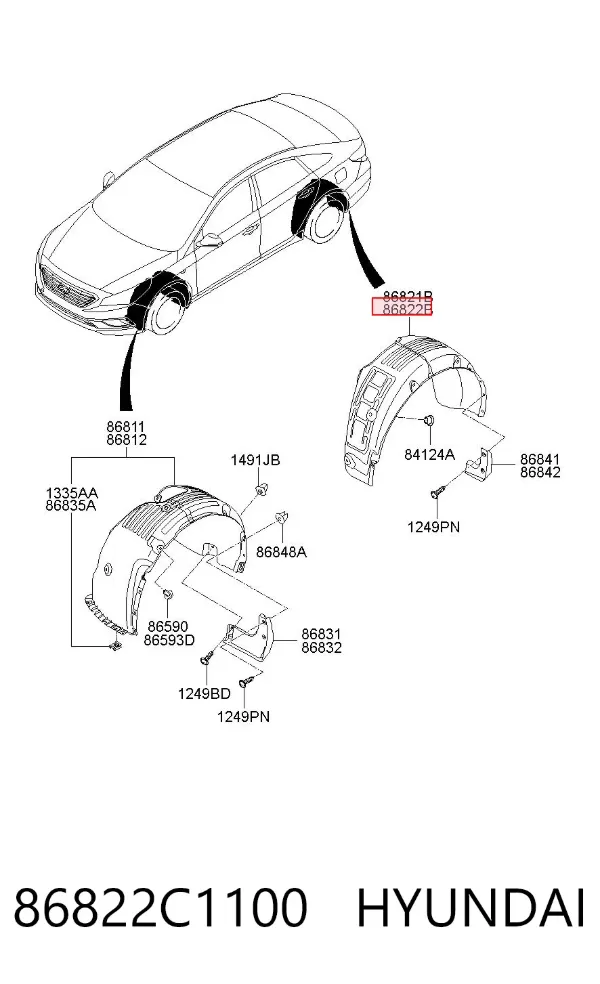 Підкрилок заднього крила, правий 86822C1100 Hyundai/Kia