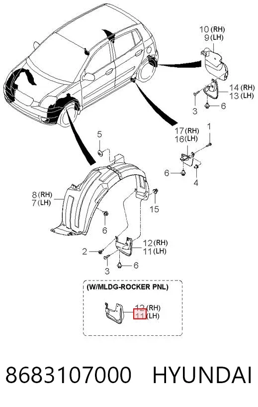 Бризковики передній, лівий 8683107000 Hyundai/Kia