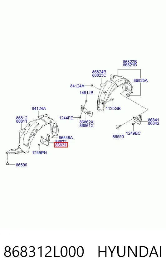 Бризковики передній, лівий 868312L000 Hyundai/Kia
