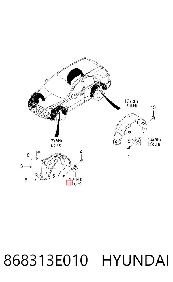 Бризковики передній, лівий 868313E010 Hyundai/Kia