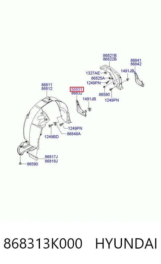 Бризковики передній, лівий 868313K000 Hyundai/Kia