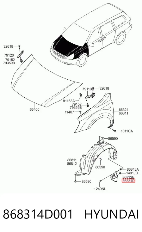 Бризковики передній, лівий 868314D001 Hyundai/Kia