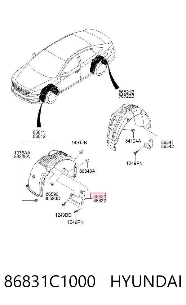 Бризковики передній, лівий 86831C1000 Hyundai/Kia