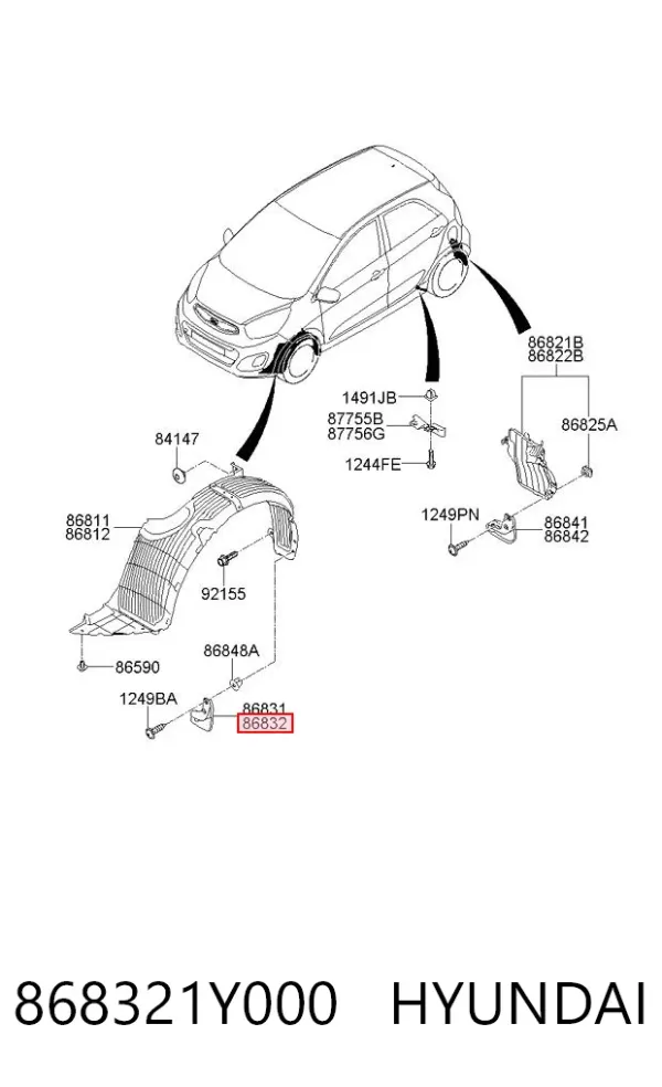 Бризковики передній, правий 868321Y000 Hyundai/Kia