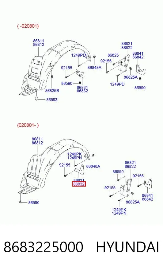 Бризковики передній, правий 8683225000 Hyundai/Kia