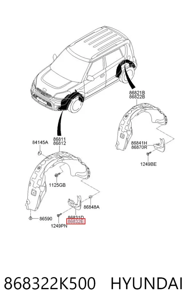 Бризковики передній, правий 868322K500 Hyundai/Kia