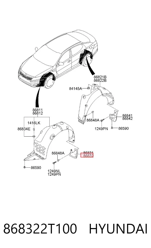 Бризковики передній, правий 868322T100 Hyundai/Kia