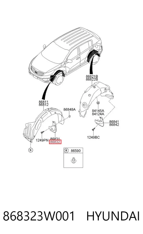 Бризковики передній, правий 868323W001 Hyundai/Kia