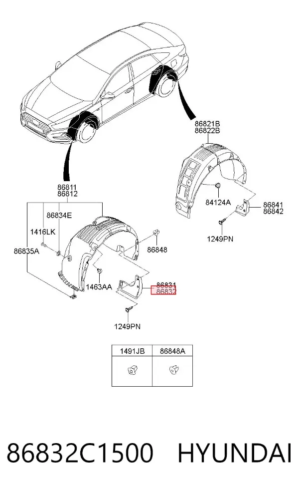 Бризковики передній, правий 86832C1500 Hyundai/Kia