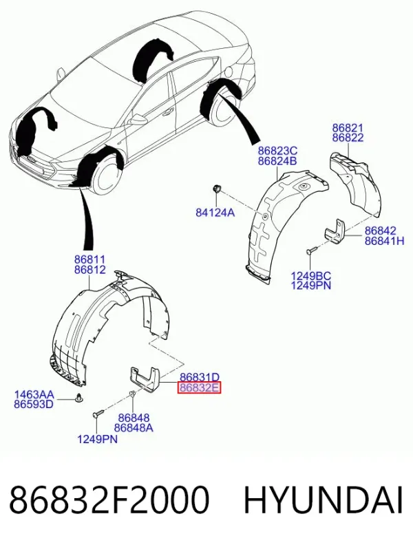 Бризковики передній, правий 86832F2000 Hyundai/Kia