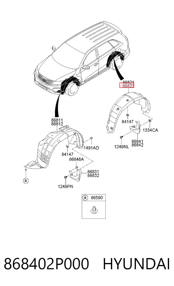Підкрилок заднього крила, правий 868402P000 Hyundai/Kia