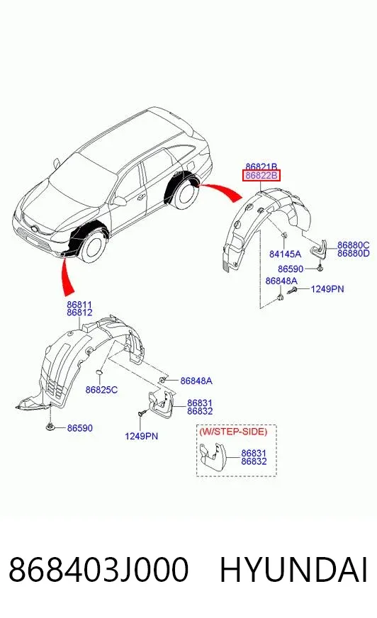 Підкрилок заднього крила, правий 868403J000 Hyundai/Kia