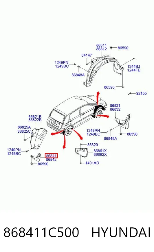 Бризковики задній, лівий 868411C500 Hyundai/Kia