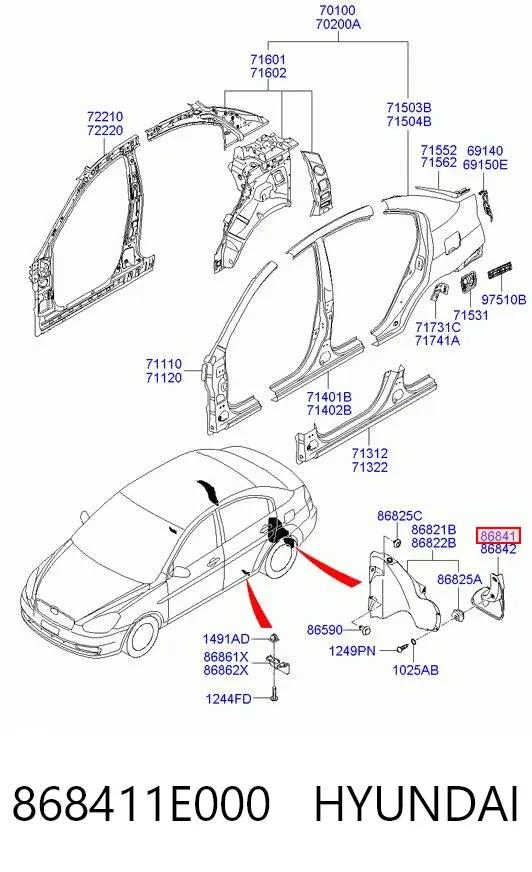 Бризковики задній, лівий 868411E000 Hyundai/Kia
