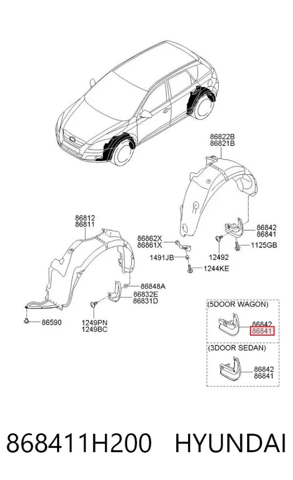 Бризковики задній, лівий 868411H200 Hyundai/Kia