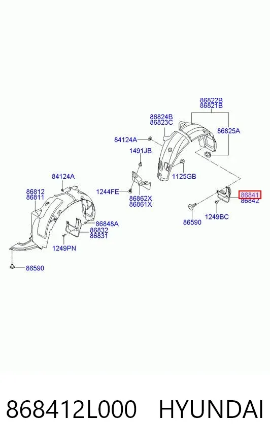 Бризковики задній, лівий 868412L000 Hyundai/Kia