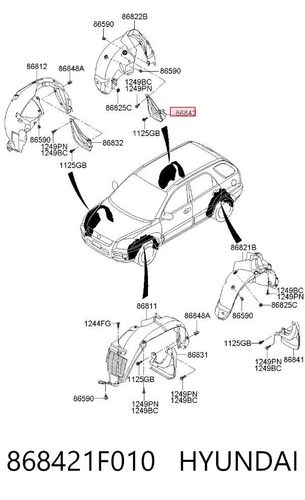 Бризковики задній, правий 868421F010 Hyundai/Kia