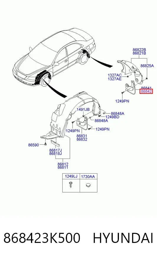 Бризковики задній, правий 868423K500 Hyundai/Kia