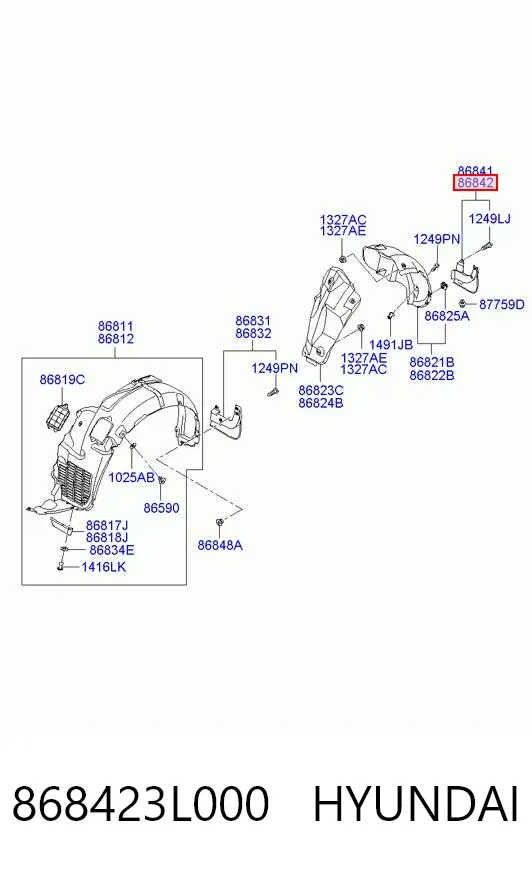 Бризковики задній, правий 868423L000 Hyundai/Kia