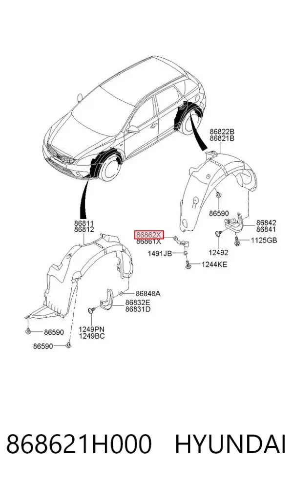 Щиток брудозахисний заднього крила, передній правий 868621H000 Hyundai/Kia