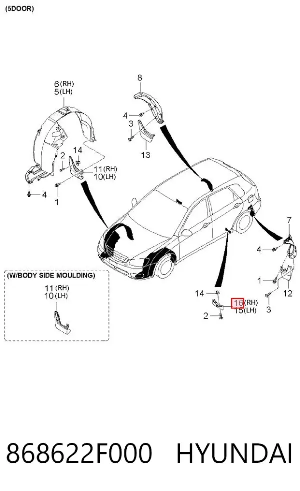 Бризковики задній, правий 868622F000 Hyundai/Kia