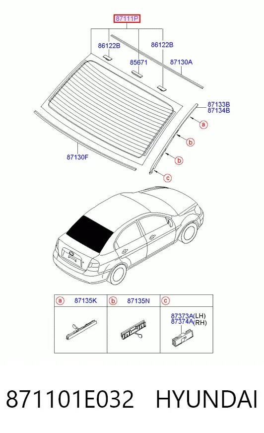 Заднє скло 871101E032 Hyundai/Kia