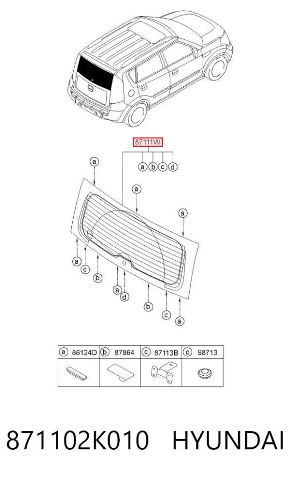 Скло заднє, 3/5-й двері (ляди) 871102K010 Hyundai/Kia