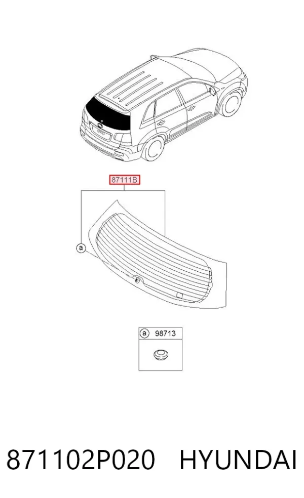 Скло заднє, 3/5-й двері (ляди) 871102P020 Hyundai/Kia