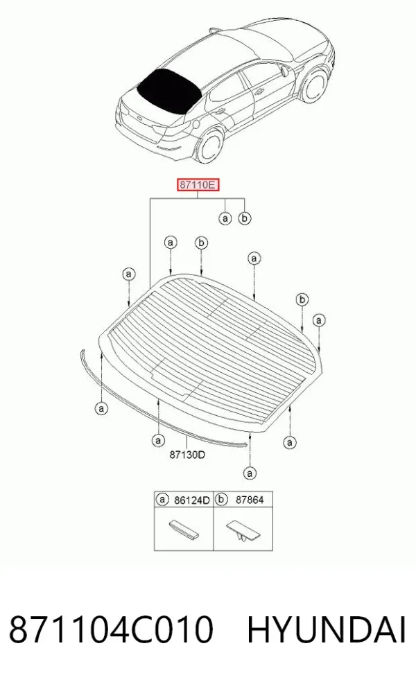Заднє скло 871104C010 Hyundai/Kia