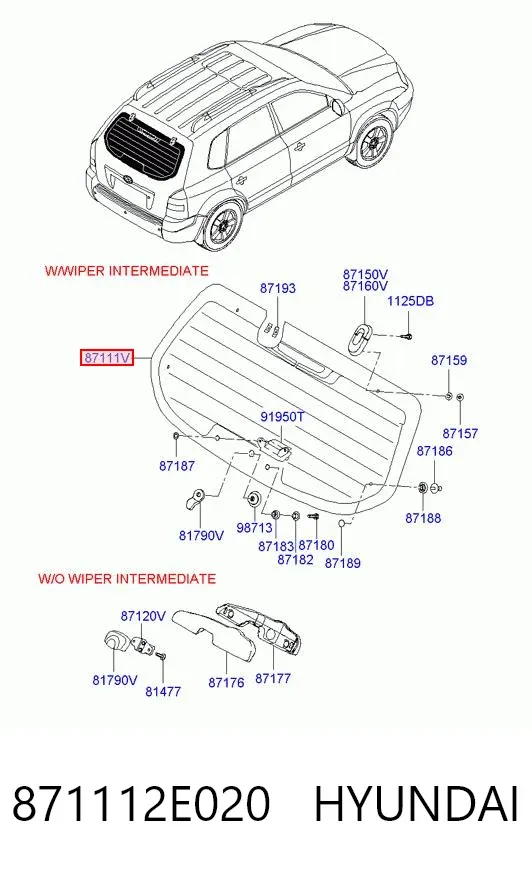 Скло заднє, 3/5-й двері (ляди) 871112E020 Hyundai/Kia