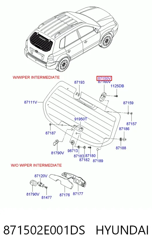 Петля скла задньої багажної, 3/5 -ої двері 871502E001DS Hyundai/Kia