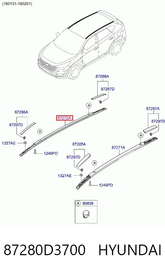 Рейлінг даху правий 87280D3700 Hyundai/Kia