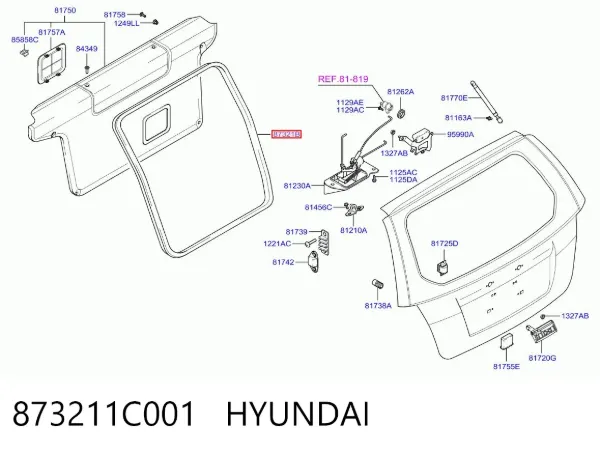 Ущільнювач задніх 3/5-й двері 873211C001 Hyundai/Kia